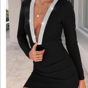 Yoins black dress with silver rhinestones